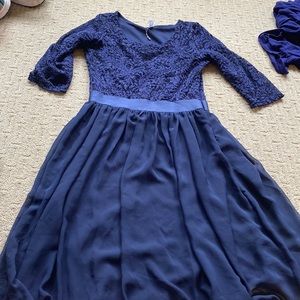 Navy Blue Lace Formal Dress